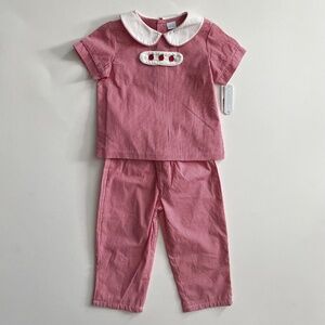 Edgehill Collection Nwt Boys Red Plaid Peter Pan Cap Sleeve Tab Pant Pants Set